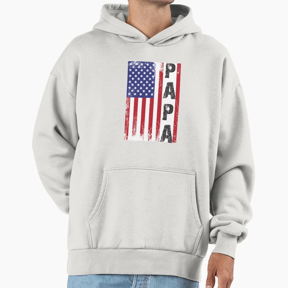 American Papa Distressed American Flag Hoodie - Trendy Graphic Men Women - T-Shirt, Sweatshirt, Hoodie