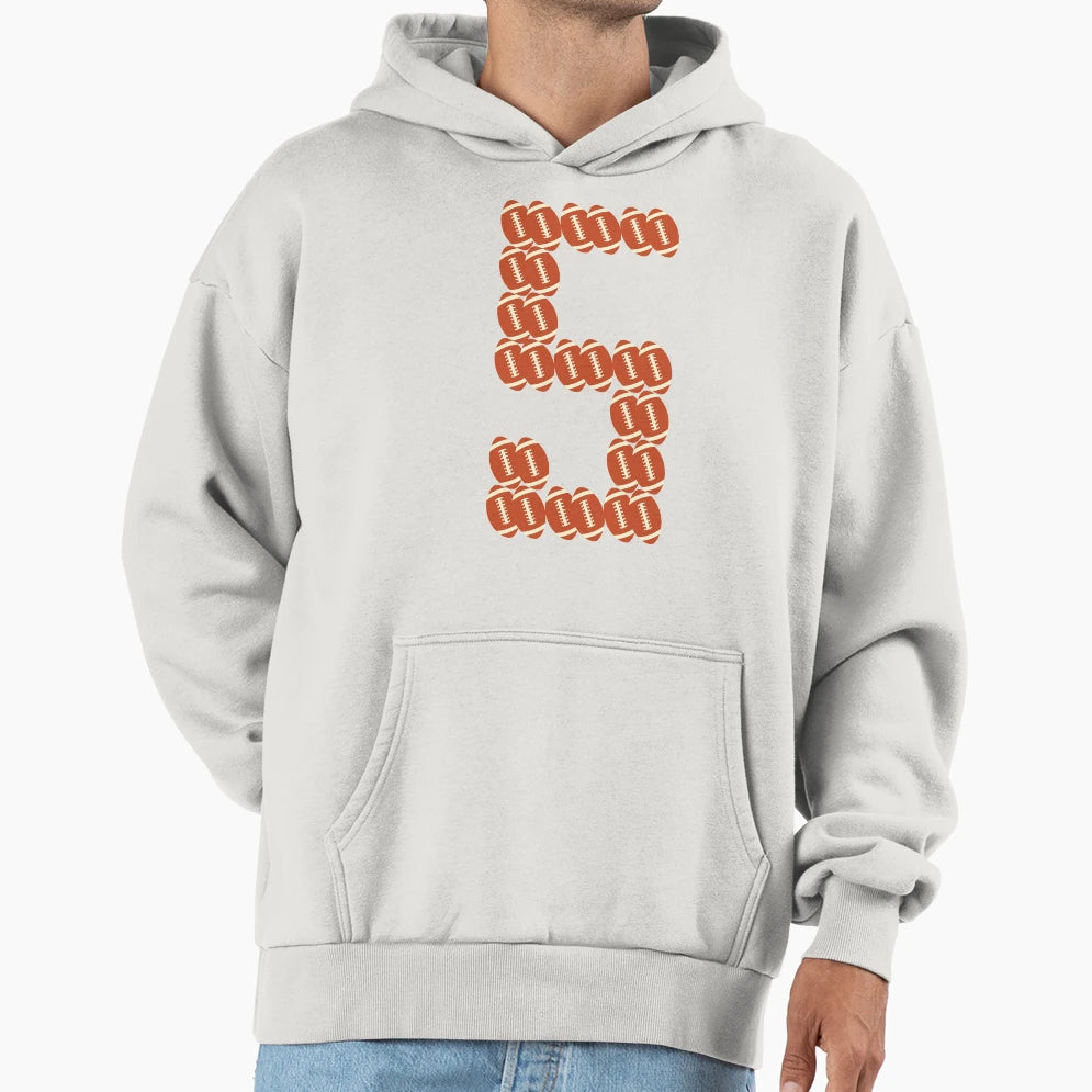Player Number 5 Five American Football Game Hoodie - Novelty Apparel Unisex - T-Shirt, Sweatshirt, Hoodie
