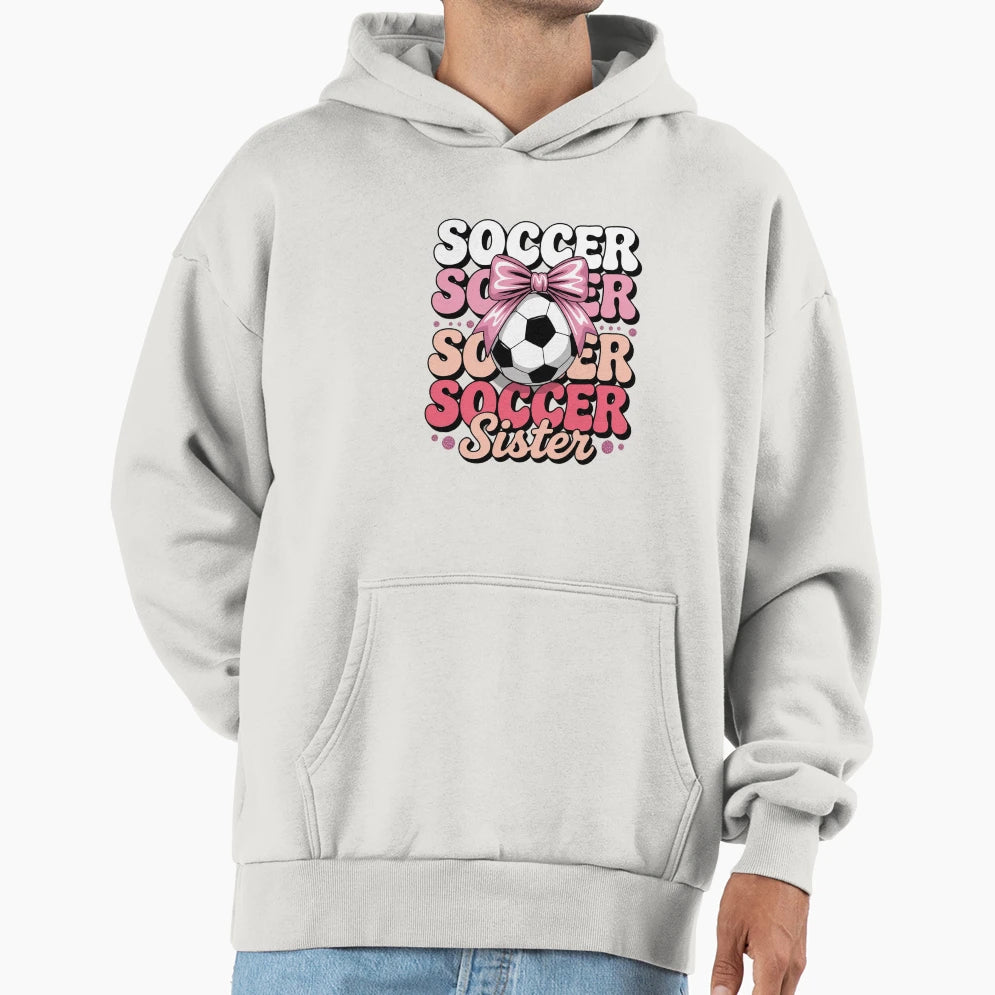 Groovy Soccer Sister Coquette Bow Hoodie - Minimalist Print Men Women - T-Shirt, Sweatshirt, Hoodie