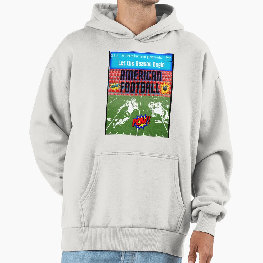 Let Season Begin American Football Comic Hoodie - Unique Graphic for Adults - T-Shirt, Sweatshirt, Hoodie