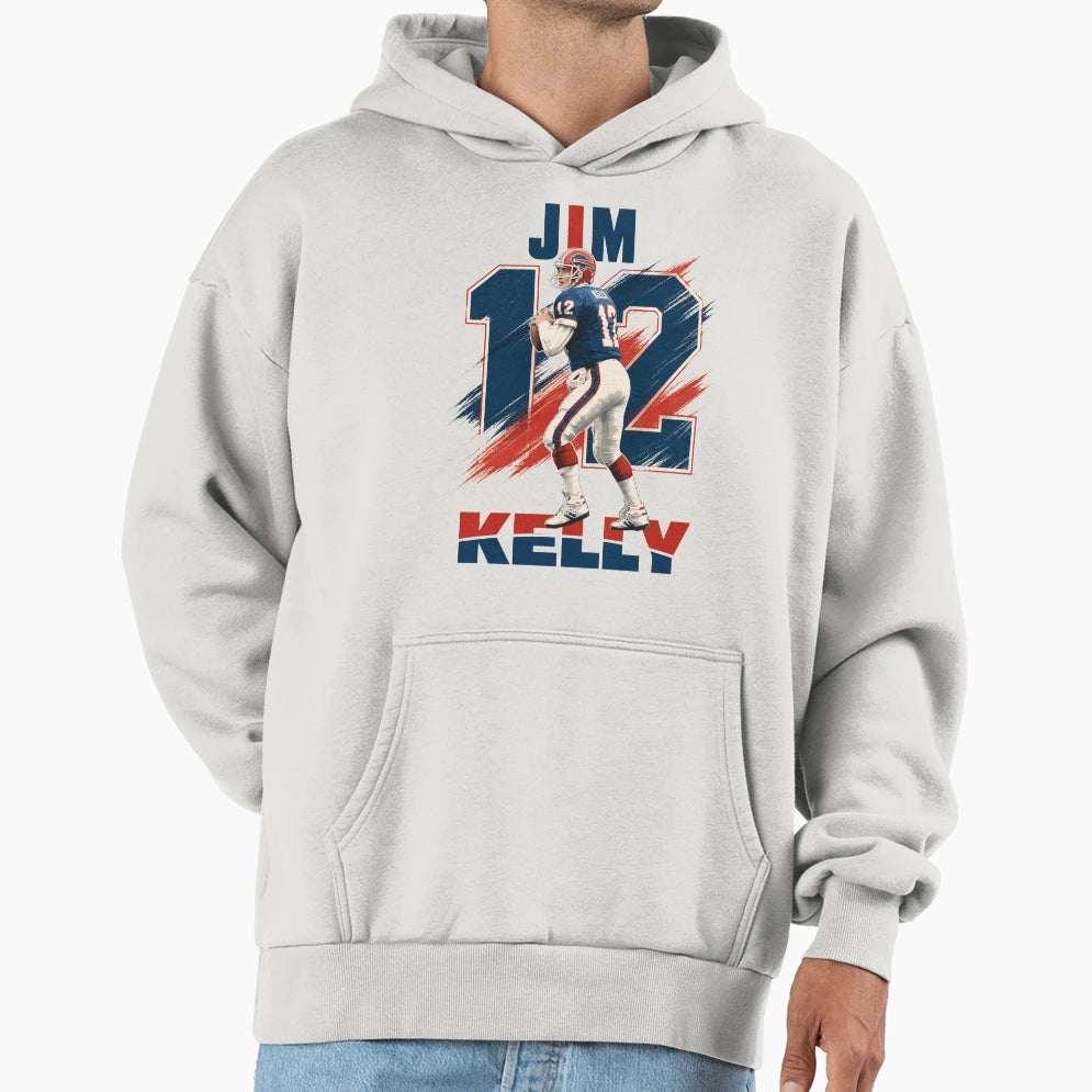 Jim Kelly 12 Buffalo Football Art Hoodie - Fun Novelty Design Unisex - T-Shirt, Sweatshirt, Hoodie
