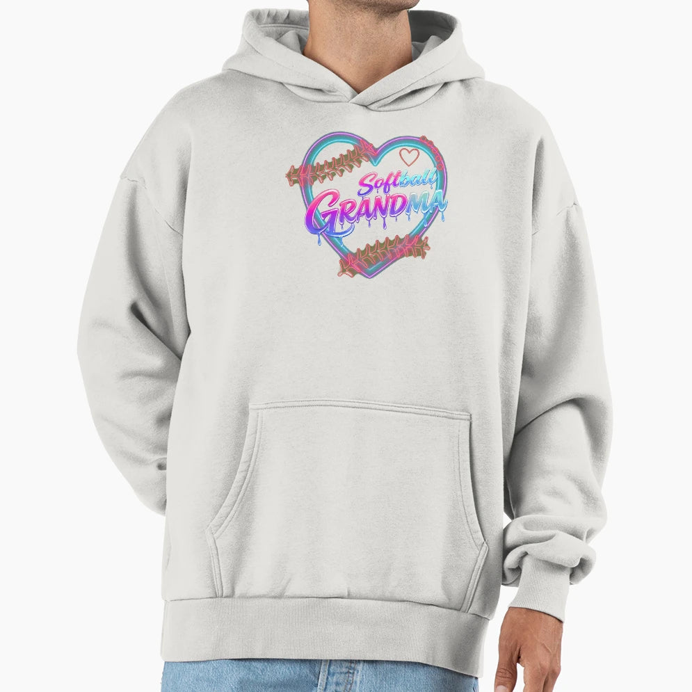 Neon Heart Softball Grandma Hoodie - Novelty Apparel Men Women - T-Shirt, Sweatshirt, Hoodie