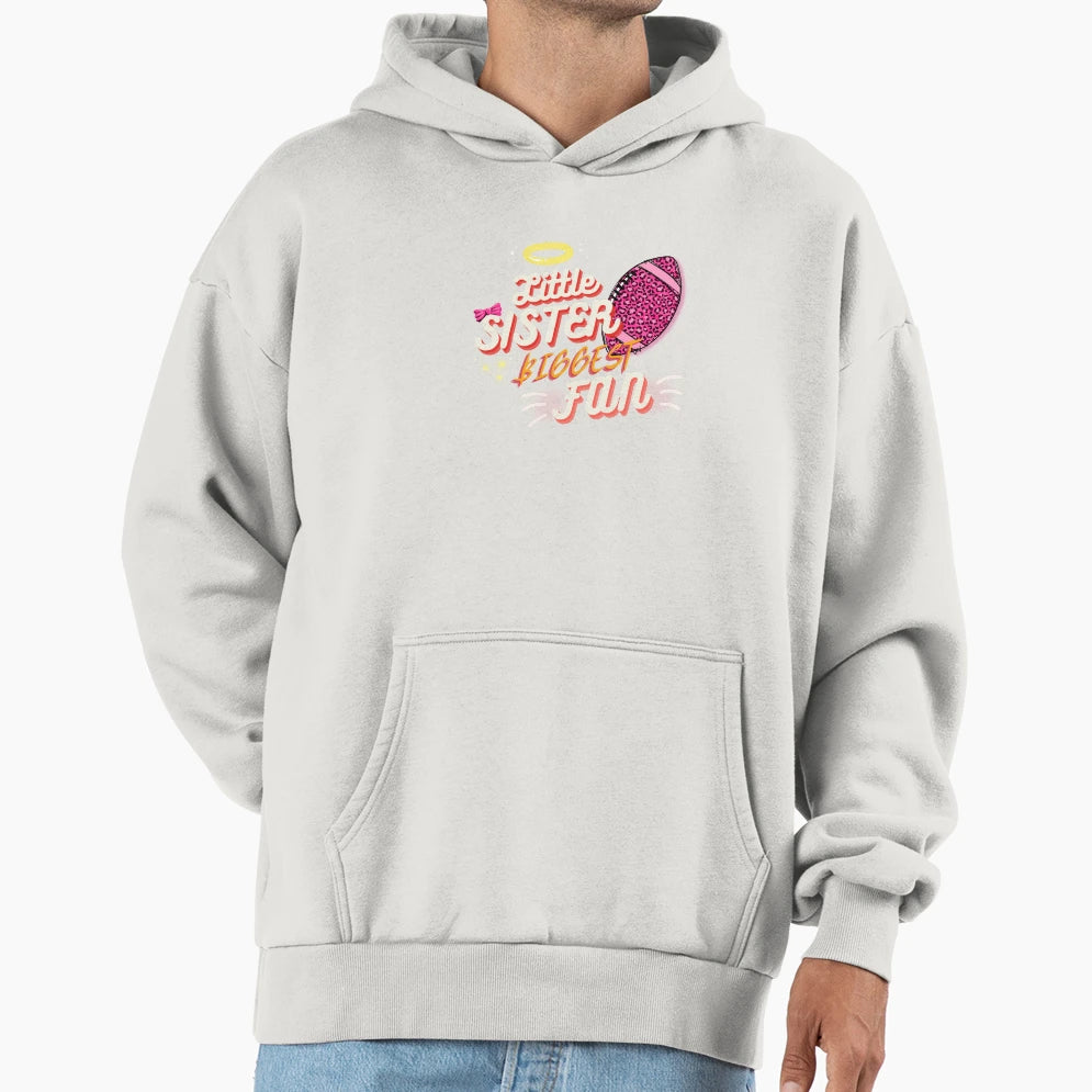 Little Sister Biggest Fan Football Hoodie - Minimalist Print for Adults - T-Shirt, Sweatshirt, Hoodie