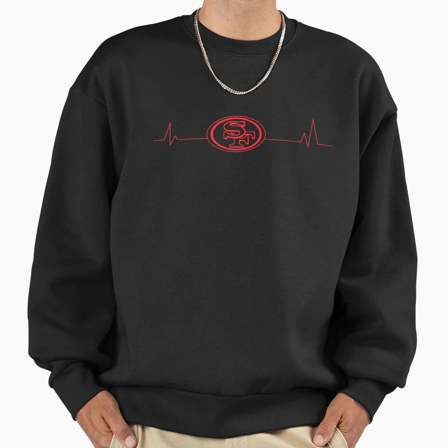 San Francisco Football Heartbeat Sweatshirt - Aesthetic Graphic Men Women - T-Shirt, Sweatshirt, Hoodie