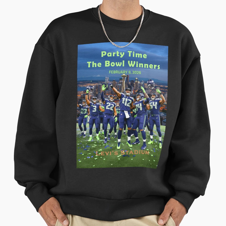 Party Time Bowl Winners February Sweatshirt - Custom Art Print for Adults - T-Shirt, Sweatshirt, Hoodie