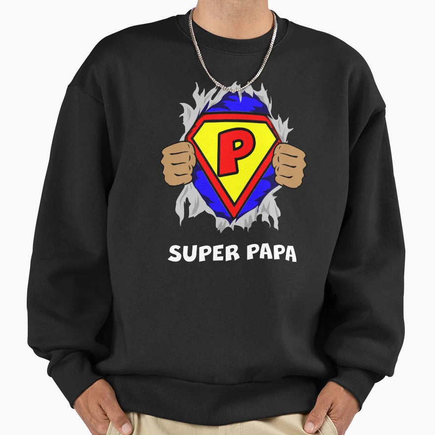 Superhero Super Papa Fathers Day Sweatshirt - Minimalist Print Men Women - T-Shirt, Sweatshirt, Hoodie
