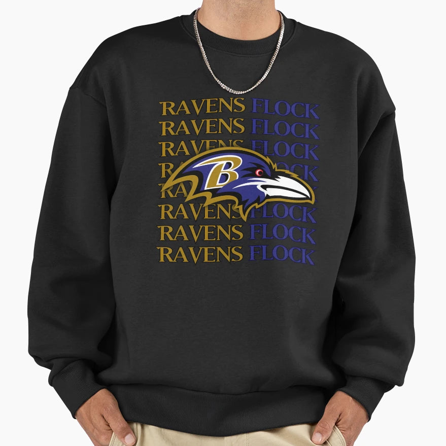 Baltimore Ravens Head Ravens Flock Sweatshirt - Trendy Graphic Men Women - T-Shirt, Sweatshirt, Hoodie