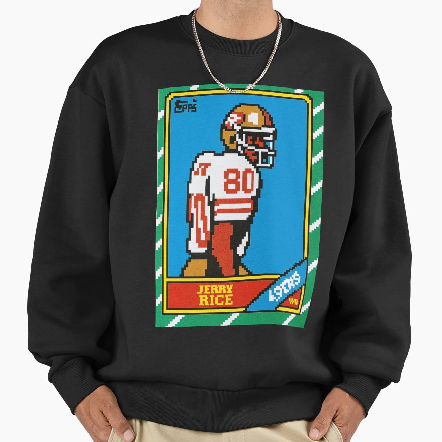 Jerry Rice Pixel Art Football Card Sweatshirt - Trendy Graphic for Adults - T-Shirt, Sweatshirt, Hoodie