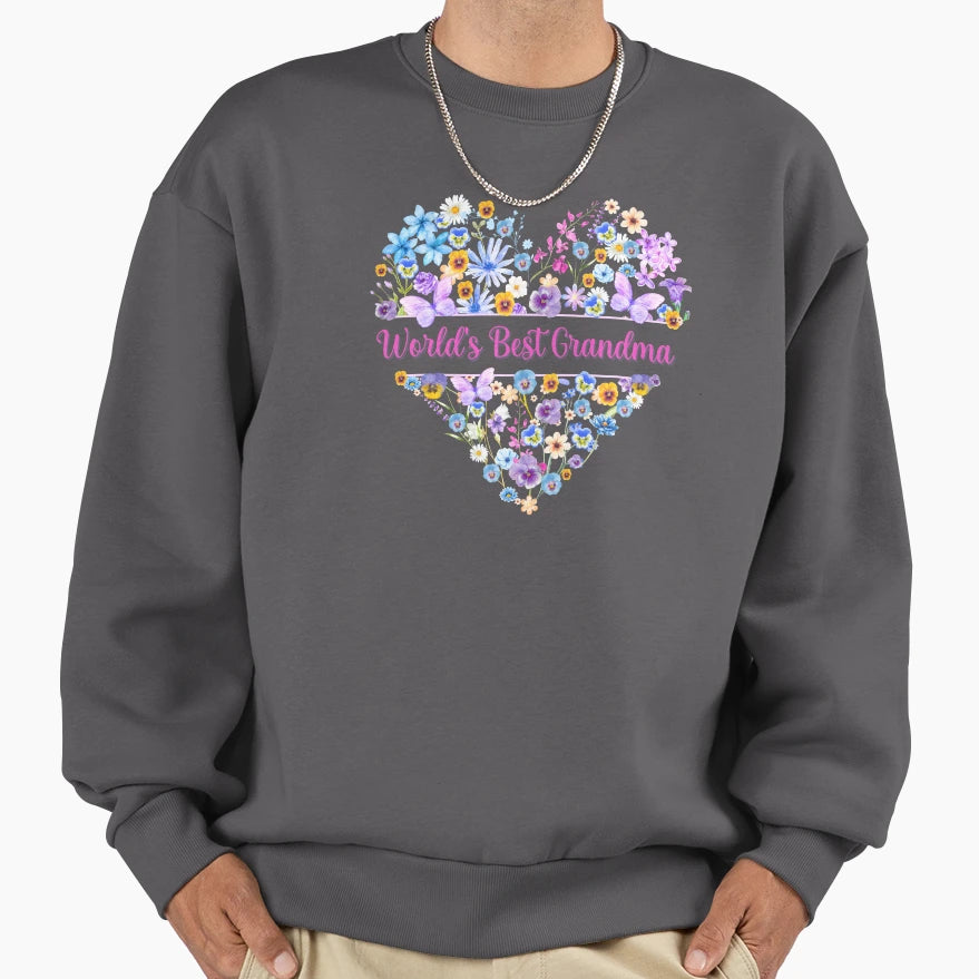 Grandma Watercolor Flowers Heart Sweatshirt - Minimalist Print Unisex - T-Shirt, Sweatshirt, Hoodie