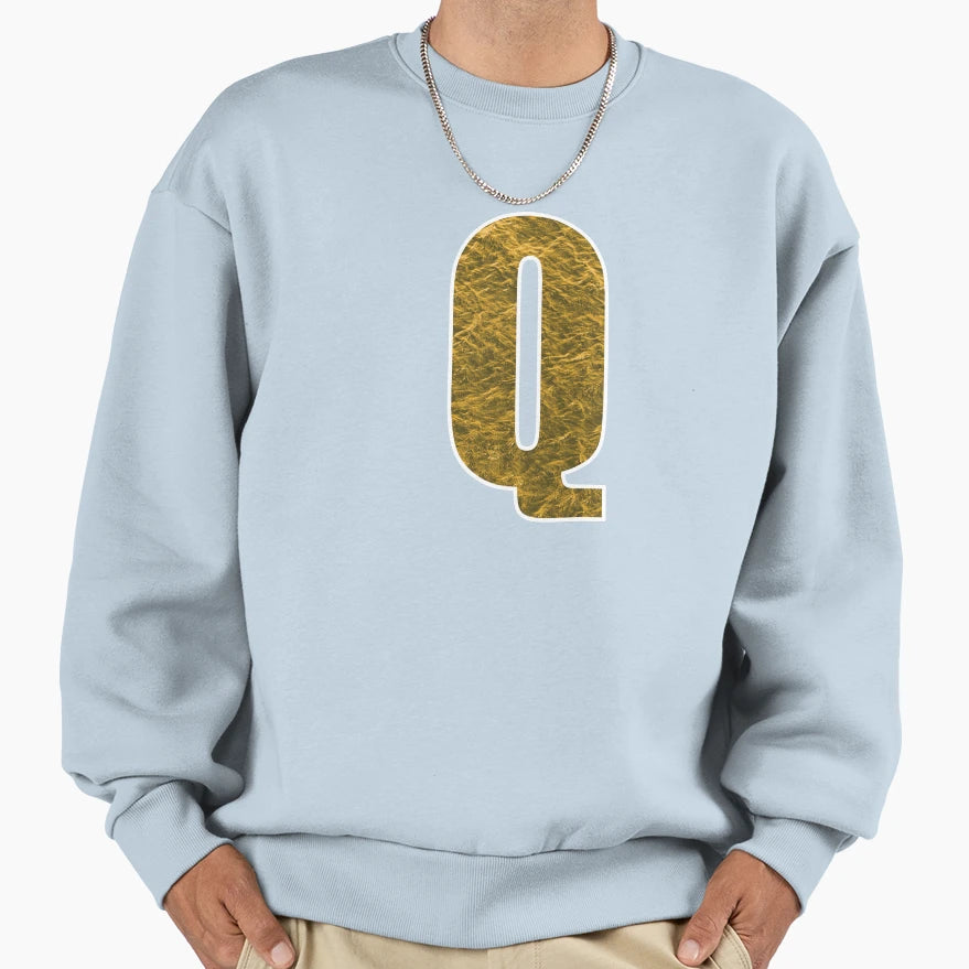 Letter Q Yellow And Gold Water Wave Sweatshirt - Graphic Print for Adults - T-Shirt, Sweatshirt, Hoodie