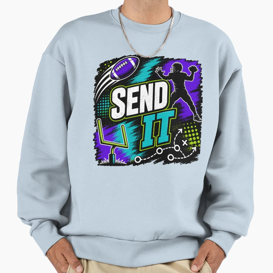 Send It Football Grunge Sweatshirt - Fun Novelty Design for Adults - T-Shirt, Sweatshirt, Hoodie