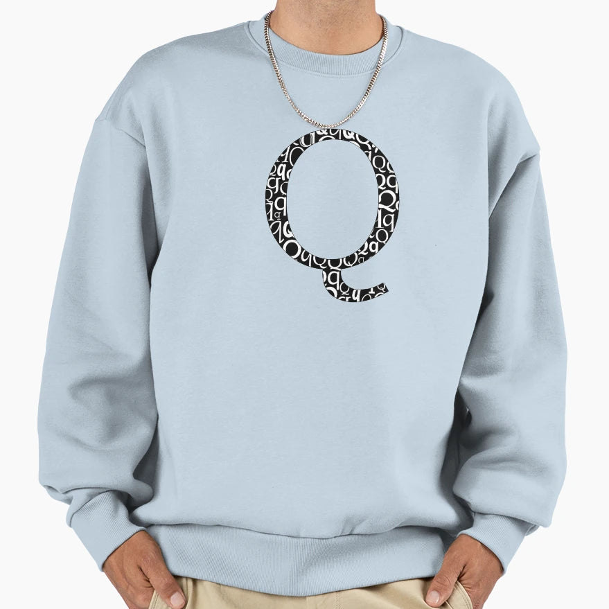 Q Filled Typography Sweatshirt - Fun Novelty Design for Adults - T-Shirt, Sweatshirt, Hoodie