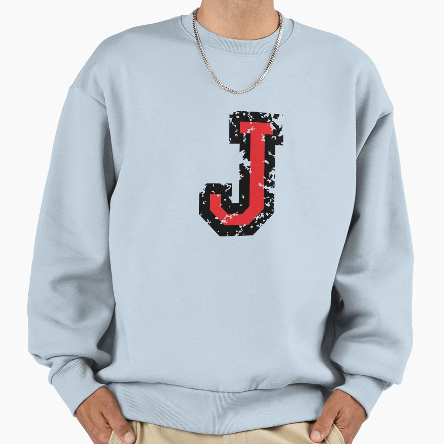 Letter J Distressed Two Color Black Sweatshirt - Minimalist Print Unisex - T-Shirt, Sweatshirt, Hoodie