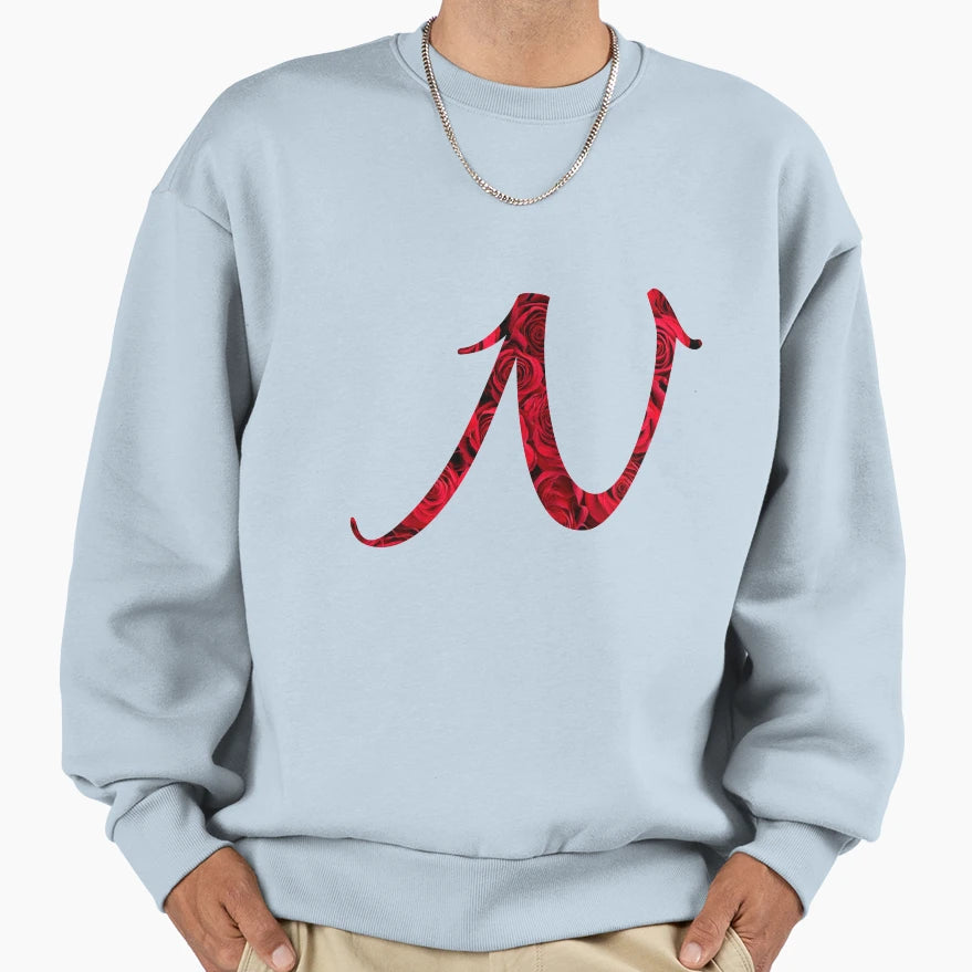 Letter N Red Rose Sweatshirt - Custom Art Print Men Women - T-Shirt, Sweatshirt, Hoodie