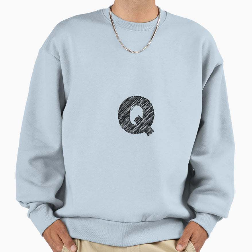 Sketchy Letter Series Letter Q Sweatshirt - Aesthetic Graphic for Adults - T-Shirt, Sweatshirt, Hoodie