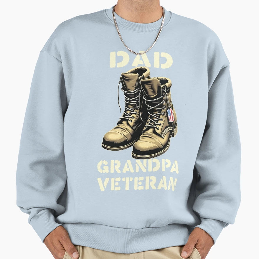 Proud Dad Grandpa Veteran Boots Sweatshirt - Aesthetic Graphic for Adults - T-Shirt, Sweatshirt, Hoodie