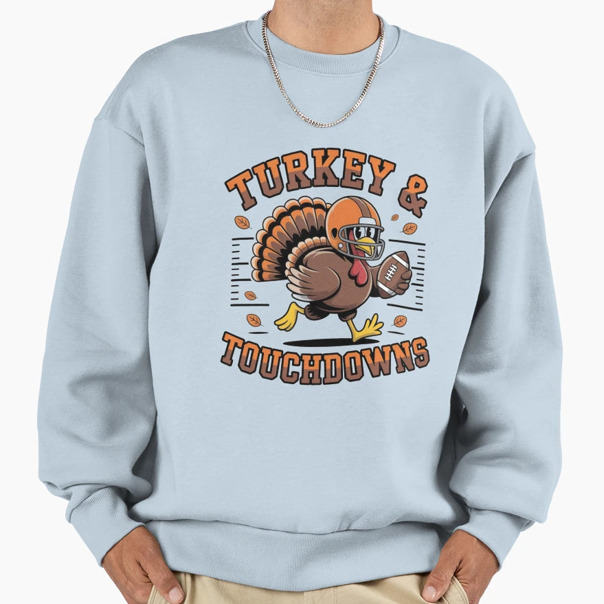 Turkey Touchdowns Thanksgiving Football T-Shirt - Novelty Apparel Unisex - T-Shirt, Sweatshirt, Hoodie