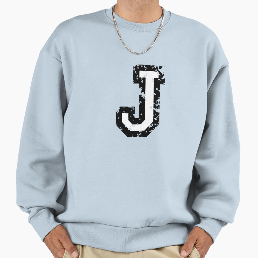 Letter J Distressed Two Color Black Sweatshirt - Novelty Apparel Men Women - T-Shirt, Sweatshirt, Hoodie