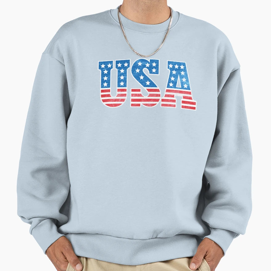 Usa Stars And Stripes Text Letters Sweatshirt - Graphic Print for Adults - T-Shirt, Sweatshirt, Hoodie