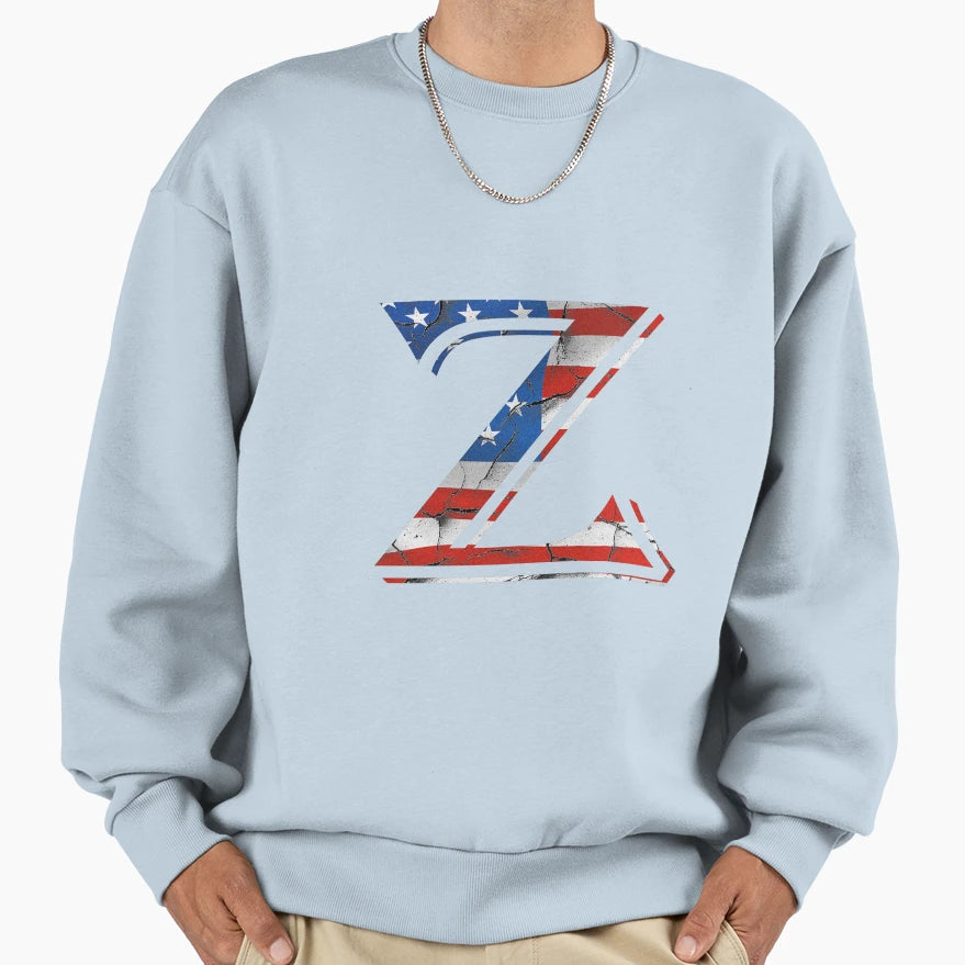 Letter Z Usa Flag Patriotic Sweatshirt - Casual Everyday Wear for Adults - T-Shirt, Sweatshirt, Hoodie