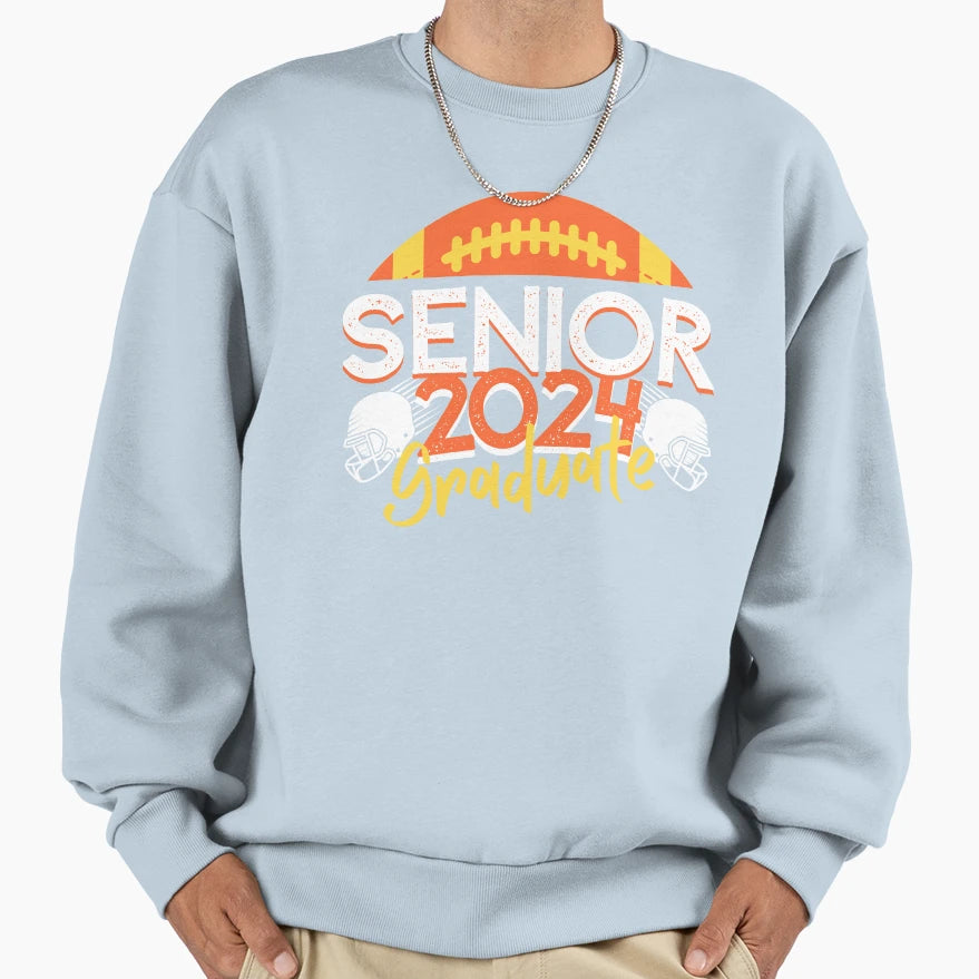 Senior 2024 Graduate Graduation Football T-Shirt - Graphic Print Men Women - T-Shirt, Sweatshirt, Hoodie