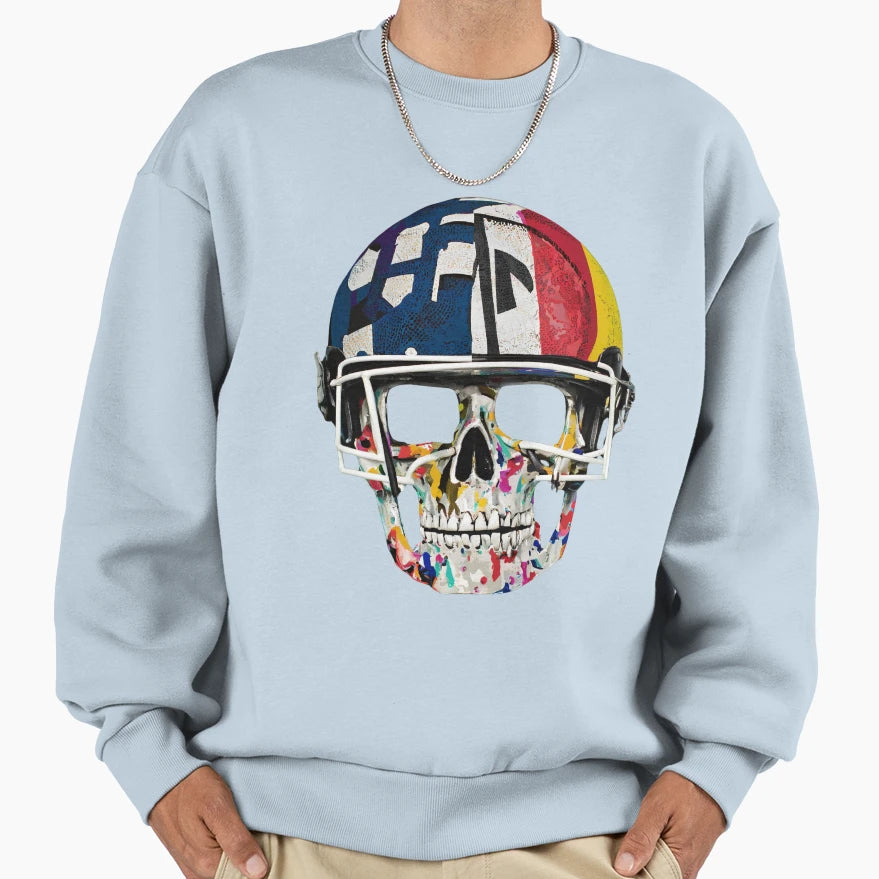 American Football Helmet Skull Sweatshirt - Unique Graphic Men Women - T-Shirt, Sweatshirt, Hoodie