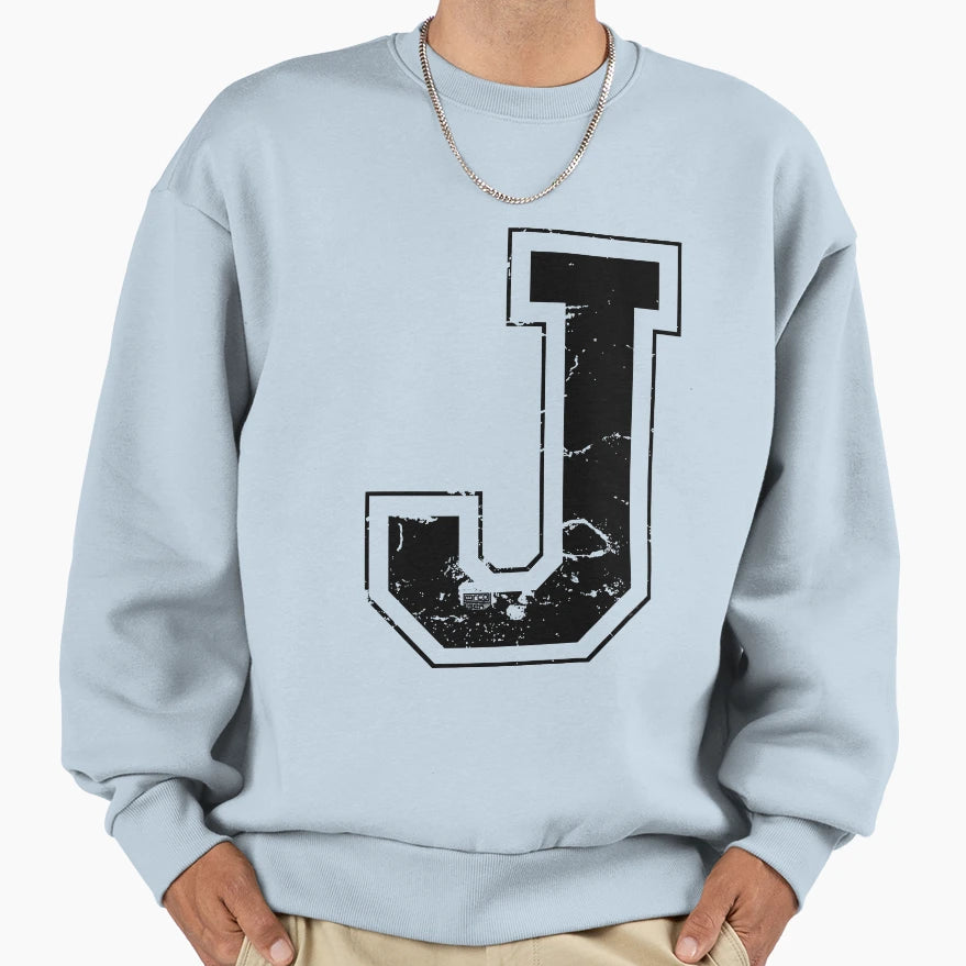 Initial Letter J Black Jersey Sweatshirt - Novelty Apparel Men Women - T-Shirt, Sweatshirt, Hoodie