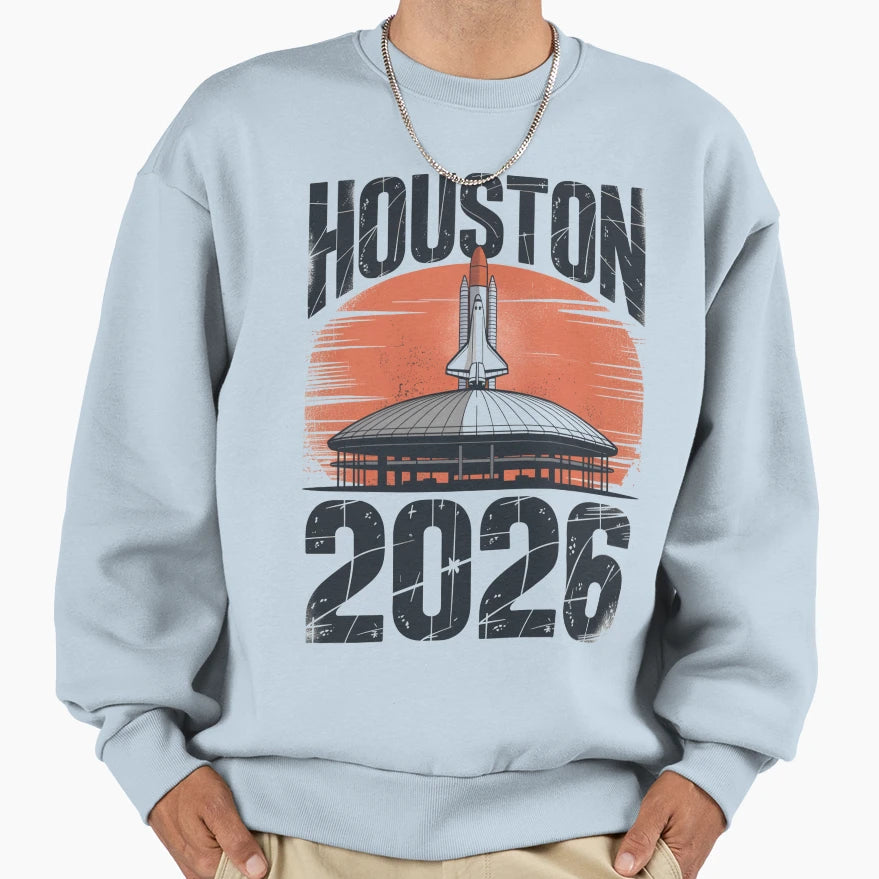 Houston 2026 Space Shuttle Football V8 T-Shirt - Unique Graphic for Adults - T-Shirt, Sweatshirt, Hoodie