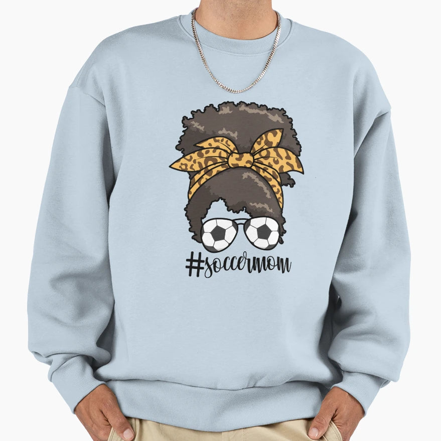 Soccermom Messy Bun Mom Womens Soccer Sweatshirt - Trendy Graphic Unisex - T-Shirt, Sweatshirt, Hoodie