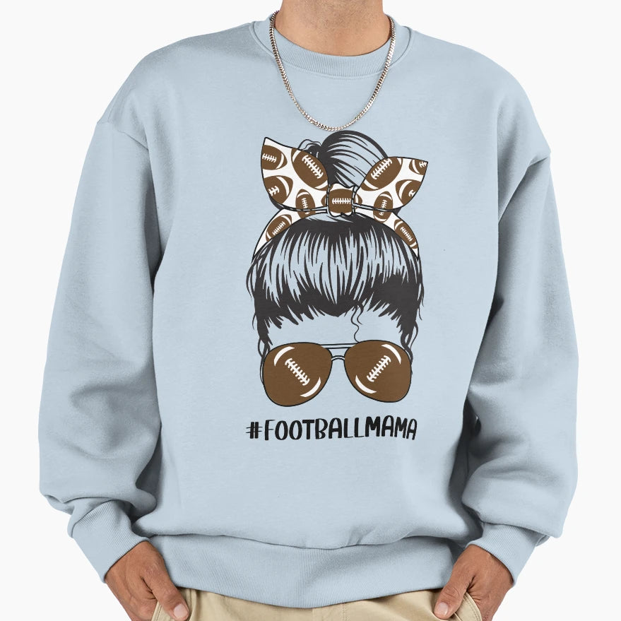 Football Mama Funny Mom Messy Bun Sweatshirt - Minimalist Print Unisex - T-Shirt, Sweatshirt, Hoodie