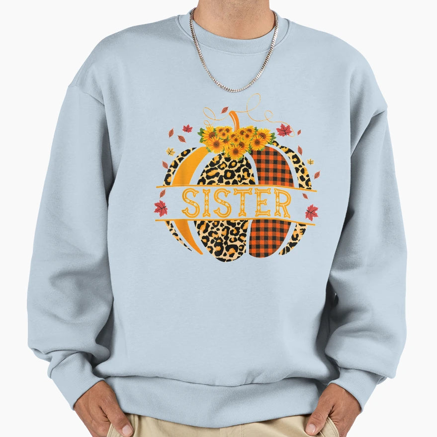 Sister Pumpkin Leopard Sunflower Sweatshirt - Aesthetic Graphic for Adults - T-Shirt, Sweatshirt, Hoodie