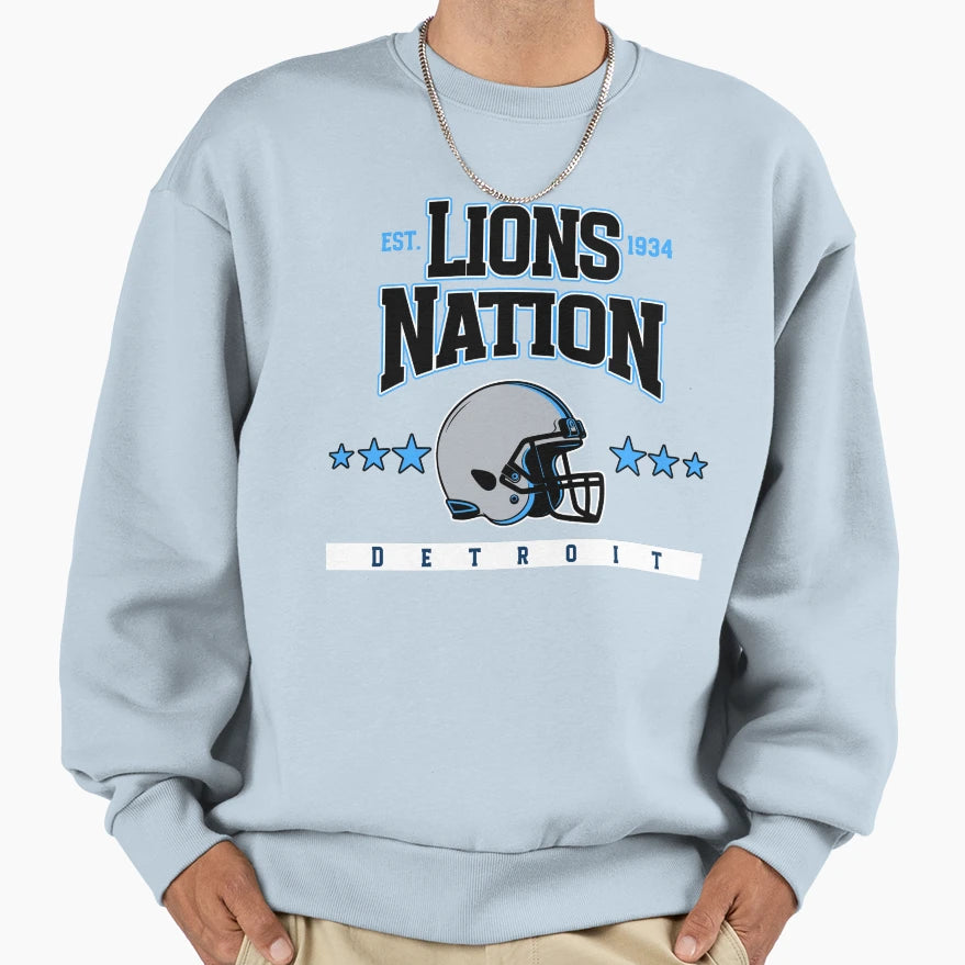 Lions Nation Detroit Football T-Shirt - Graphic Print Unisex - T-Shirt, Sweatshirt, Hoodie