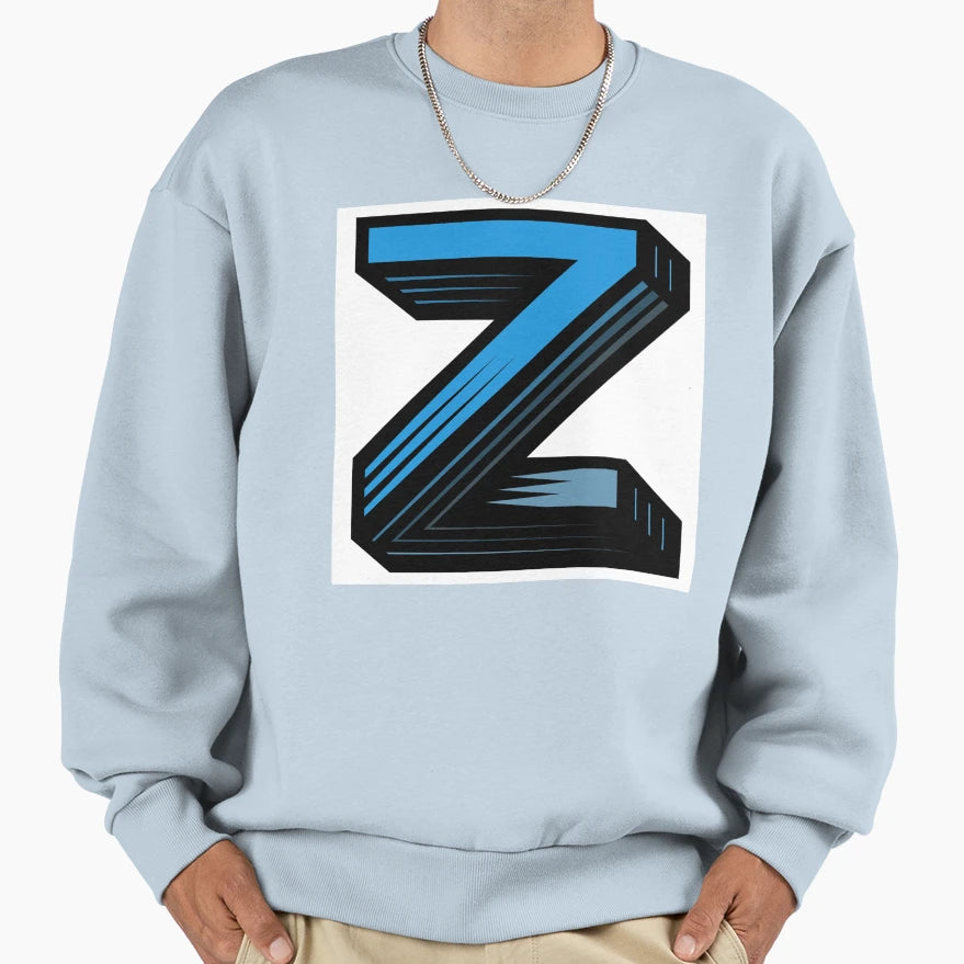 Blue Color Letter Z Initial Sweatshirt - Unique Graphic for Adults - T-Shirt, Sweatshirt, Hoodie