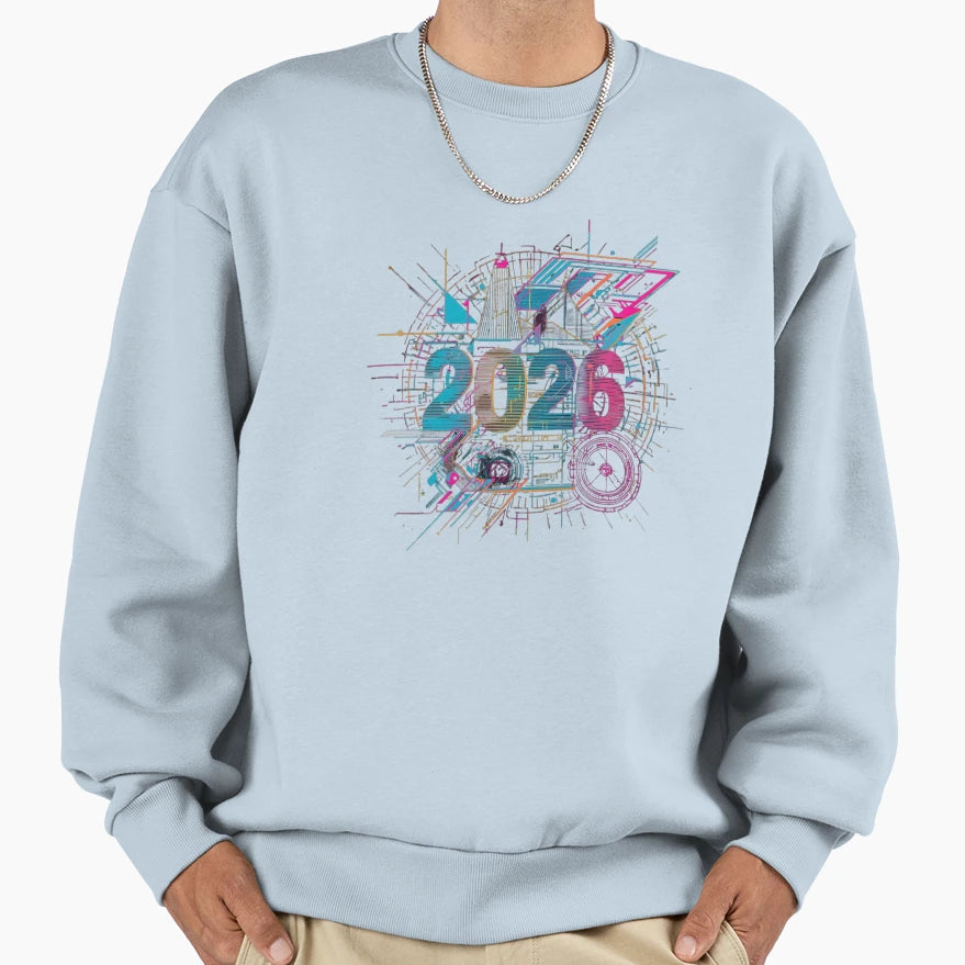 Futuristic Neon 2026 Tech City Art Sweatshirt - Minimalist Print Men Women - T-Shirt, Sweatshirt, Hoodie