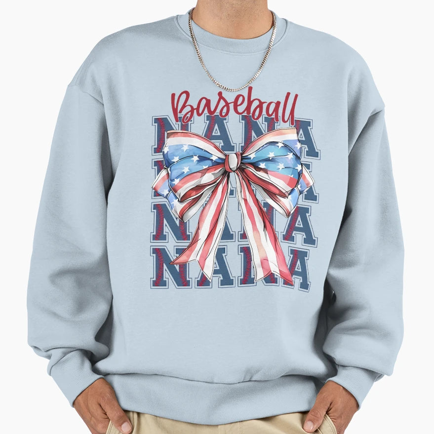 Baseball Nana Patriotic Bow Sweatshirt - Aesthetic Graphic Unisex - T-Shirt, Sweatshirt, Hoodie