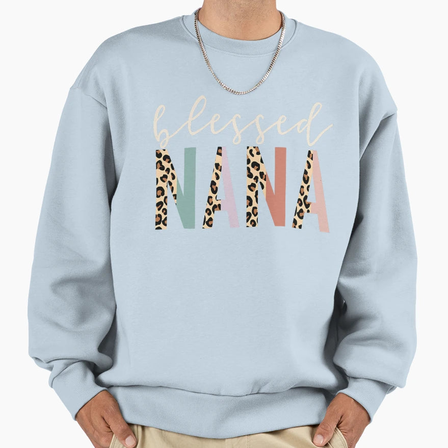 Blessed Nana Leopard Sweatshirt - Novelty Apparel Unisex - T-Shirt, Sweatshirt, Hoodie