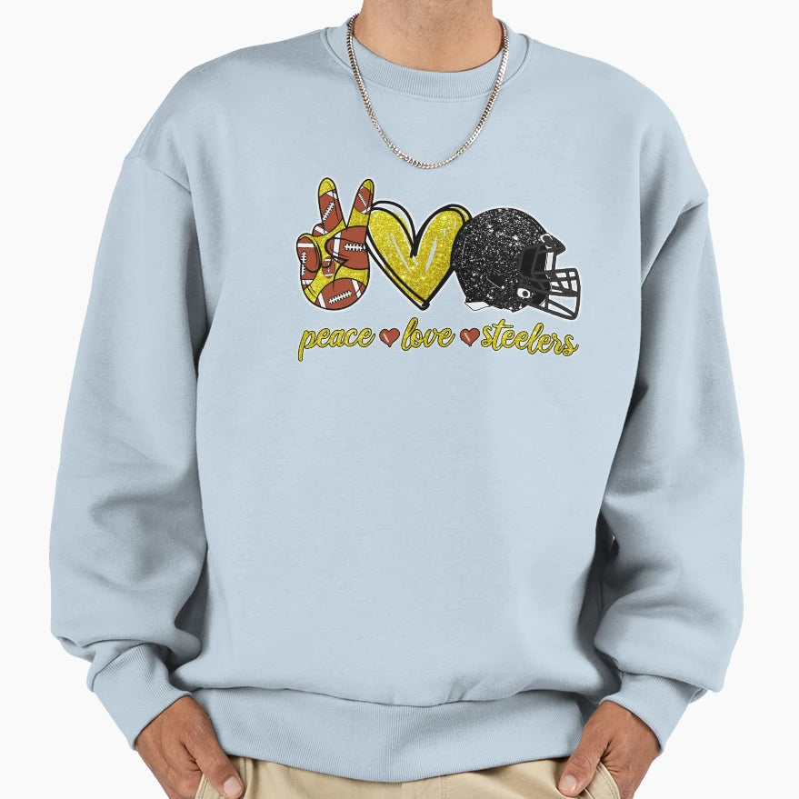 Peace Love Steelers Football Team Sweatshirt - Graphic Print for Adults - T-Shirt, Sweatshirt, Hoodie