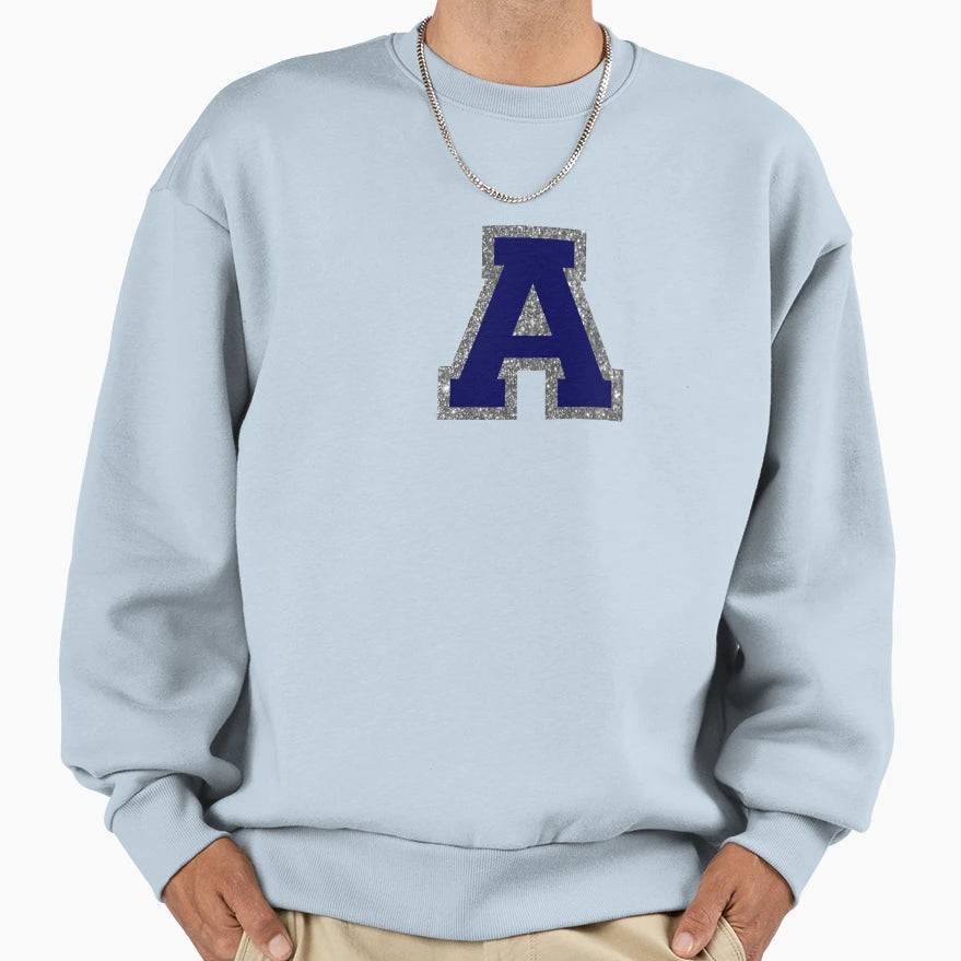 Silver And Navy Varsity Letter Sweatshirt - Casual Everyday Wear Men Women - T-Shirt, Sweatshirt, Hoodie