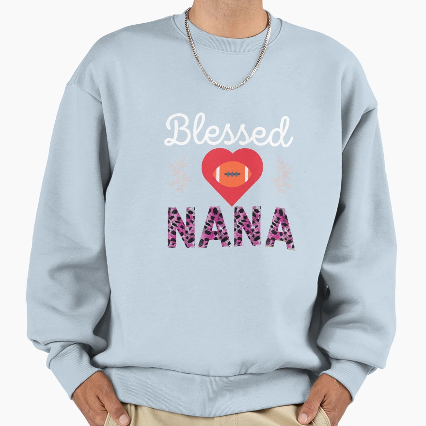 Blessed Nana Football Heart Animal Sweatshirt - Novelty Apparel for Adults - T-Shirt, Sweatshirt, Hoodie