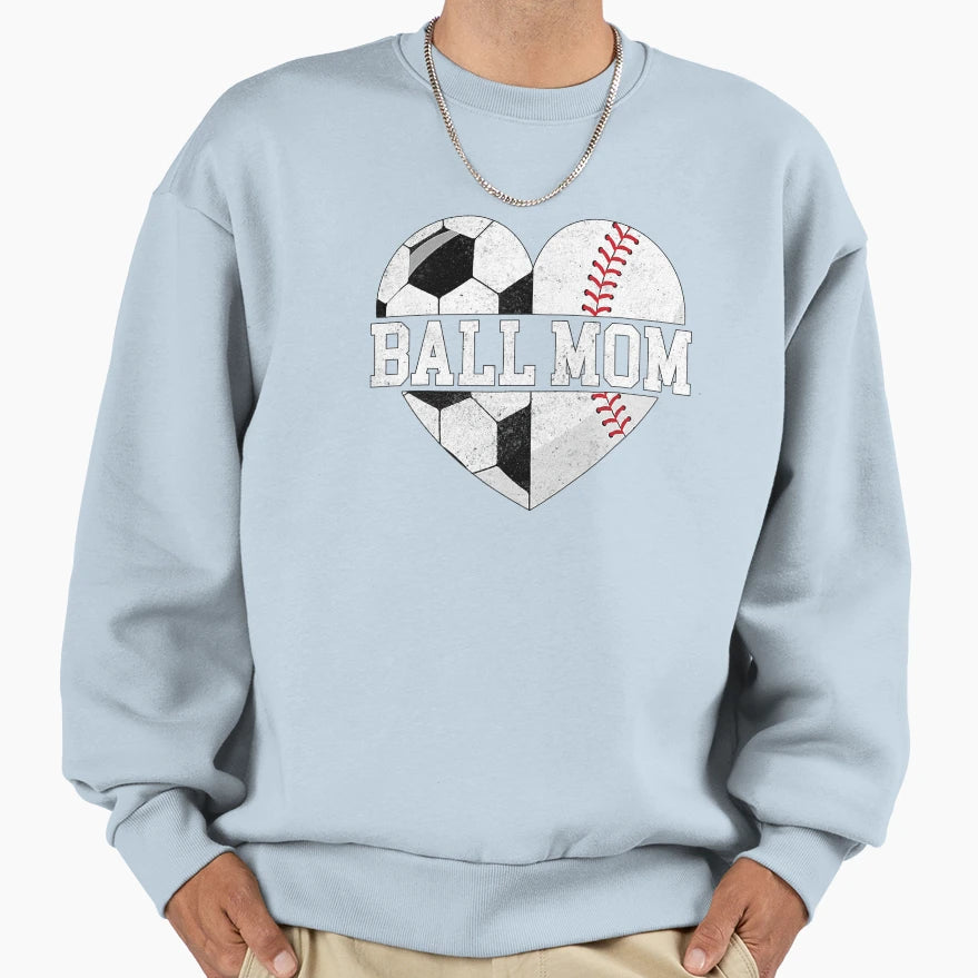 Ball Mom Heart Funny Baseball Sweatshirt - Fun Novelty Design for Adults - T-Shirt, Sweatshirt, Hoodie