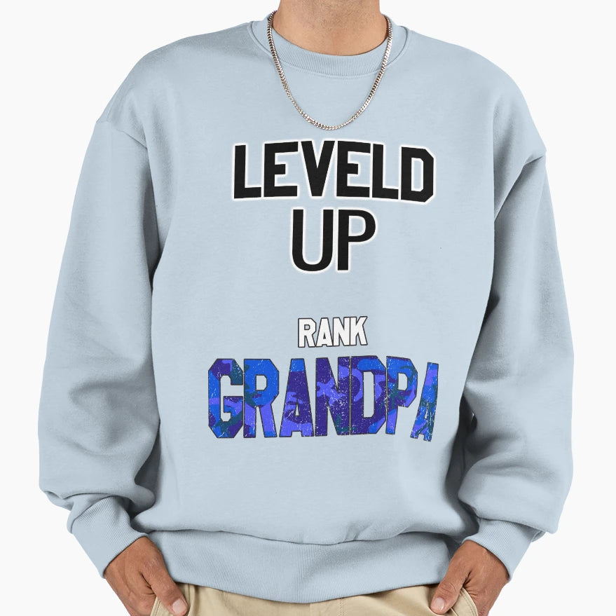 I Have Leveled Up To Grandpa Blue Sweatshirt - Custom Art Print Men Women - T-Shirt, Sweatshirt, Hoodie