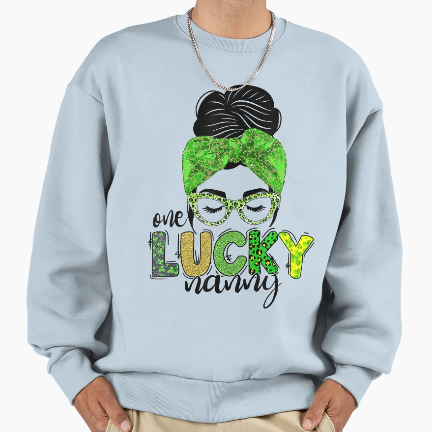 One Lucky Nanny Life Messy Bun St Sweatshirt - Custom Art Print for Adults - T-Shirt, Sweatshirt, Hoodie