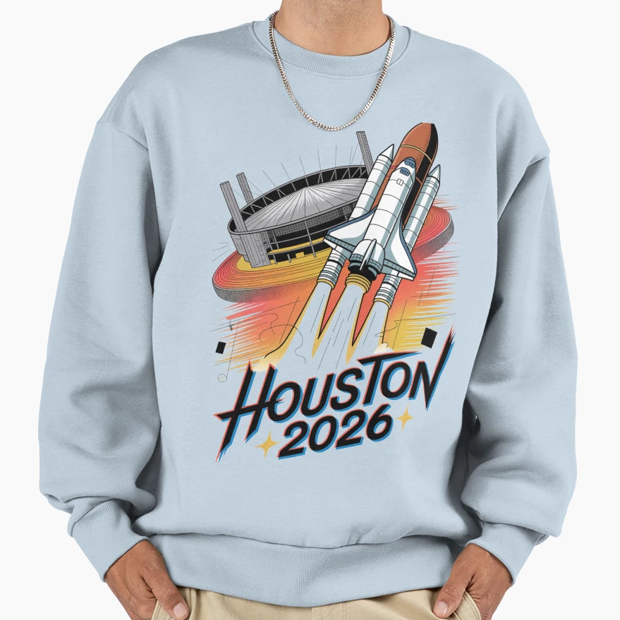 Houston 2026 Space Shuttle Football V18 T-Shirt - Minimalist Print Unisex - T-Shirt, Sweatshirt, Hoodie