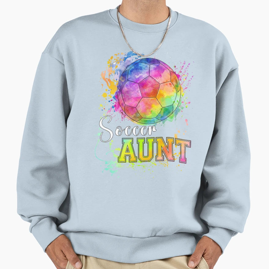 Rainbow Watercolor Soccer Aunt Sweatshirt - Streetwear Style Men Women - T-Shirt, Sweatshirt, Hoodie