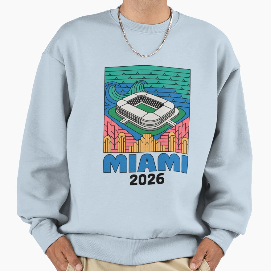 Miami 2026 Ocean Wave Football V2 T-Shirt - Fun Novelty Design for Adults - T-Shirt, Sweatshirt, Hoodie
