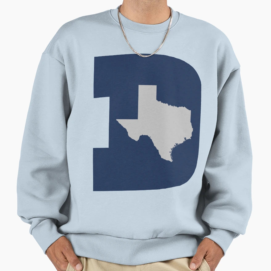 D Texas Blue Silver Sweatshirt - Fun Novelty Design for Adults - T-Shirt, Sweatshirt, Hoodie