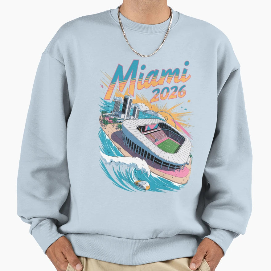 Miami 2026 Ocean Wave Football V7 T-Shirt - Minimalist Print for Adults - T-Shirt, Sweatshirt, Hoodie