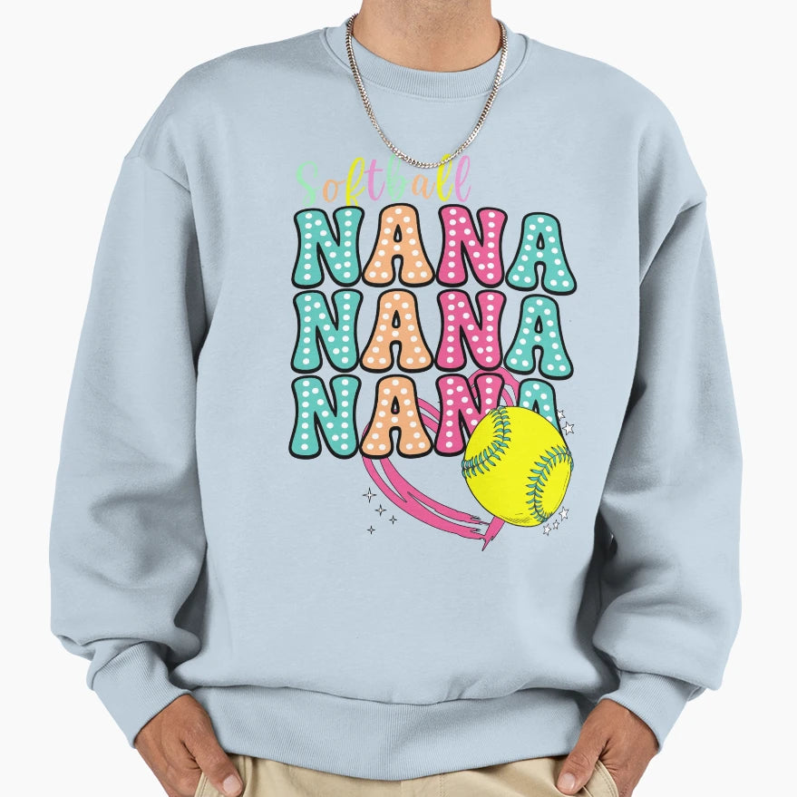 Colorful Softball Nana Polka Dot Sweatshirt - Unique Graphic for Adults - T-Shirt, Sweatshirt, Hoodie