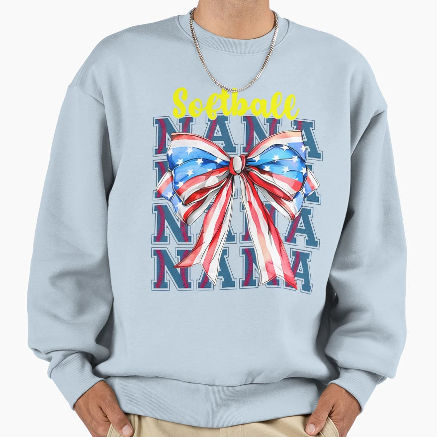 Patriotic Softball Nana Bow Sweatshirt - Trendy Graphic Men Women - T-Shirt, Sweatshirt, Hoodie