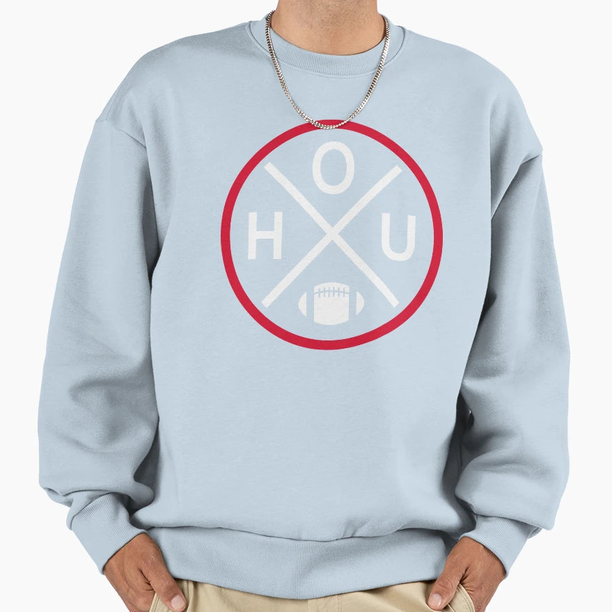 Houston Football Emblem Hou Sweatshirt - Trendy Graphic for Adults - T-Shirt, Sweatshirt, Hoodie
